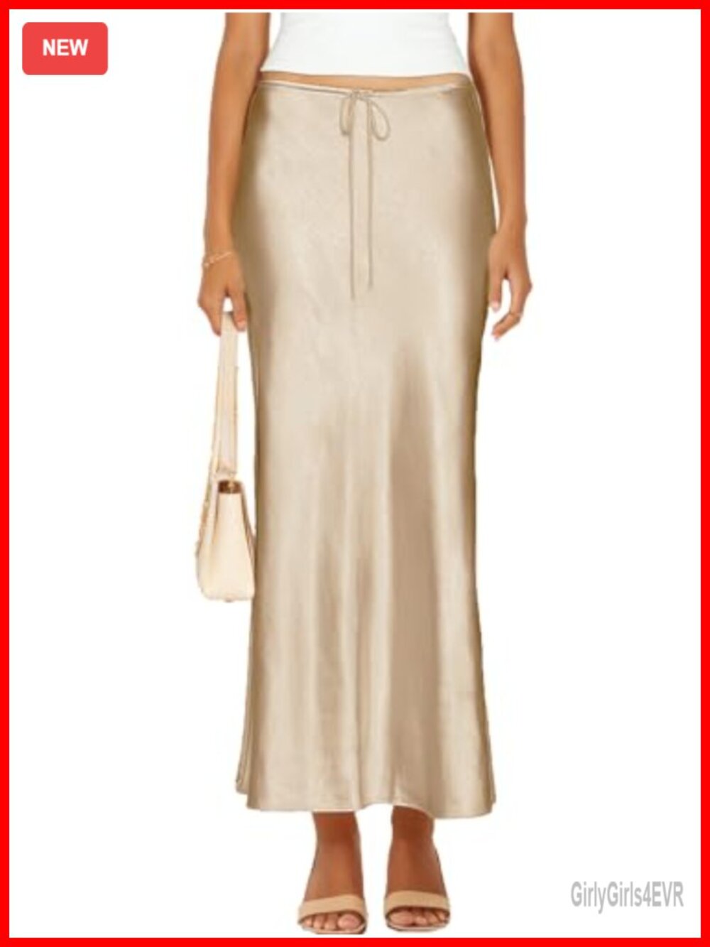 Satin Silk Maxi Skirt Drawstring A-Line Flowy Long Skirt